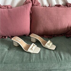 Steve Madden Cream Block Heel Mules with Gold Accent